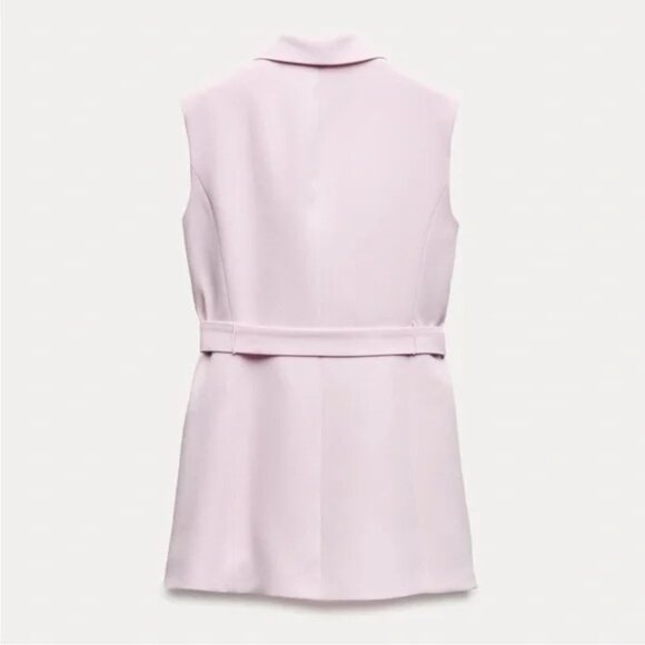 Zara Sleeveless Belted Vest Blazer - Light Pink - Size Medium - Picture 10 of 12